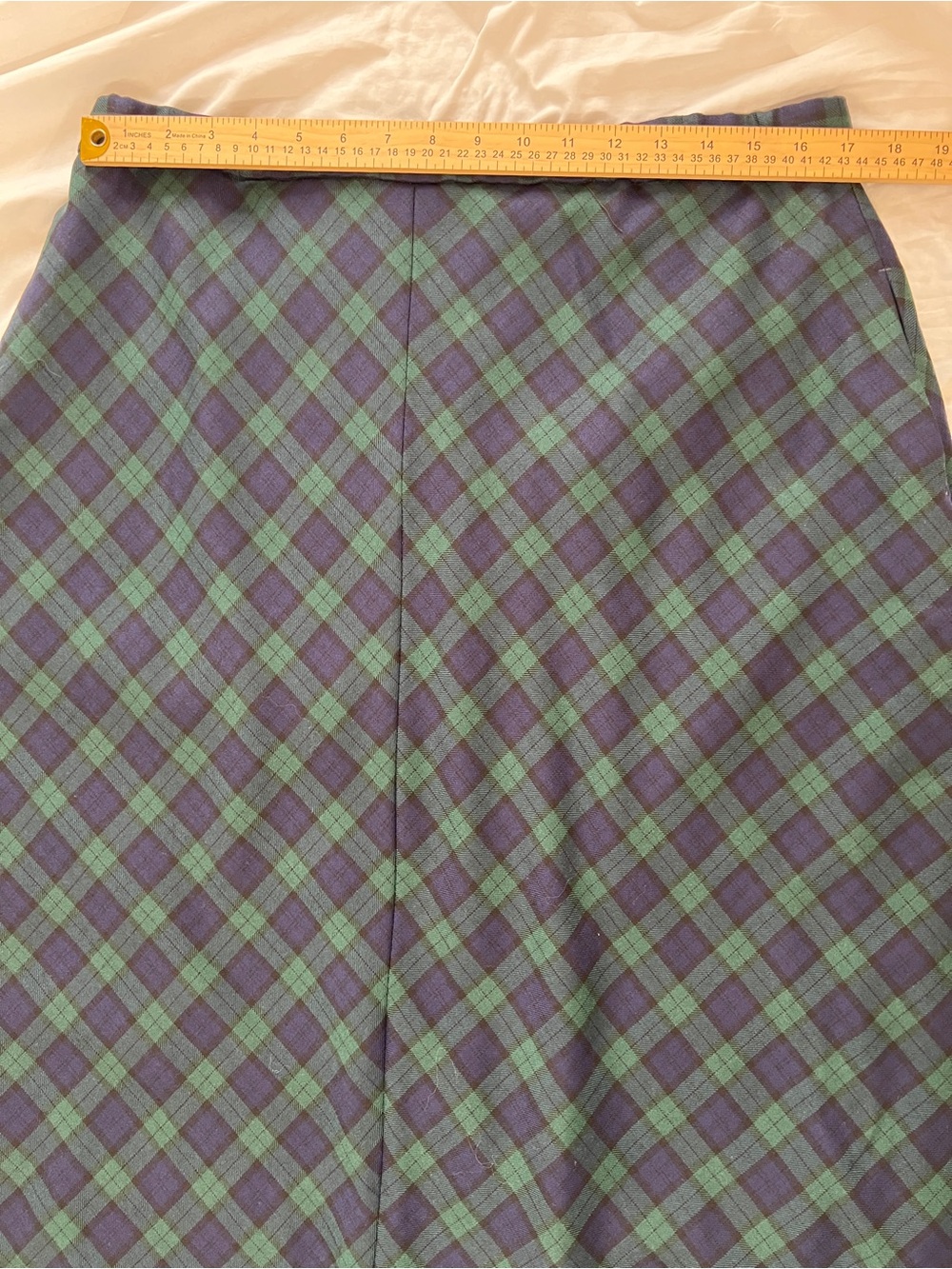 Pendleton Vintage 100% Virgin Wool Navy and Green Plaid A-Line Midi Skirt 14W - Picture 9 of 10